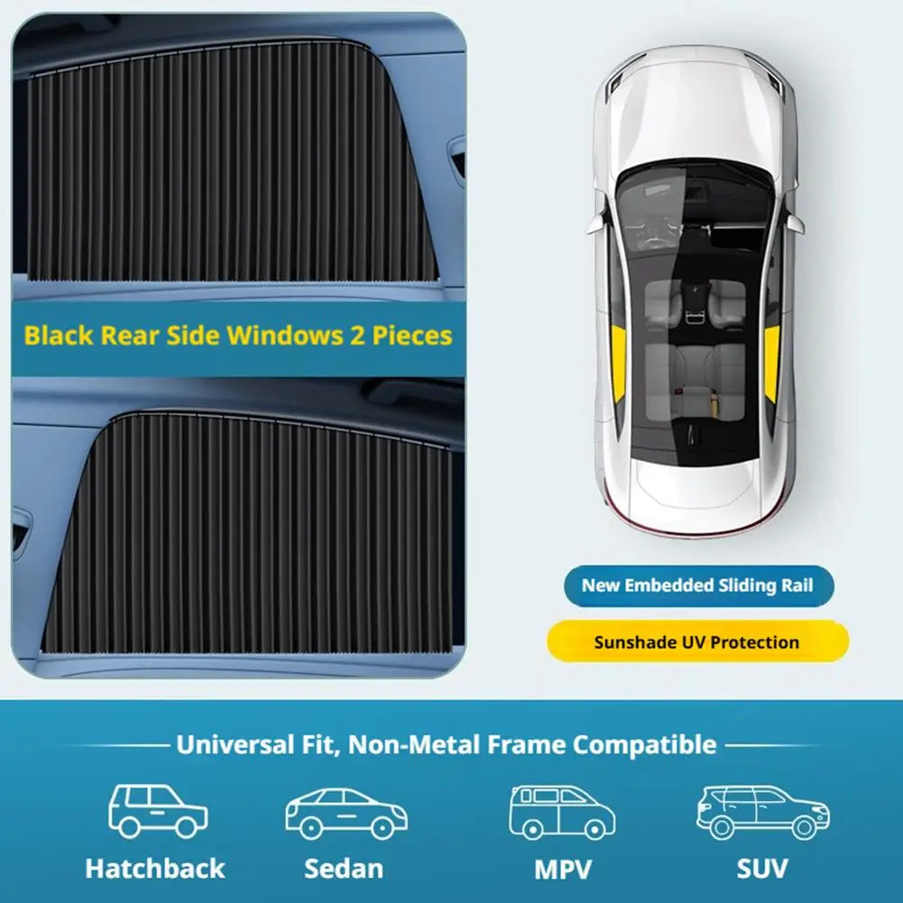 Automatic Telescopic Side Window Sunshade — Embedded Track System