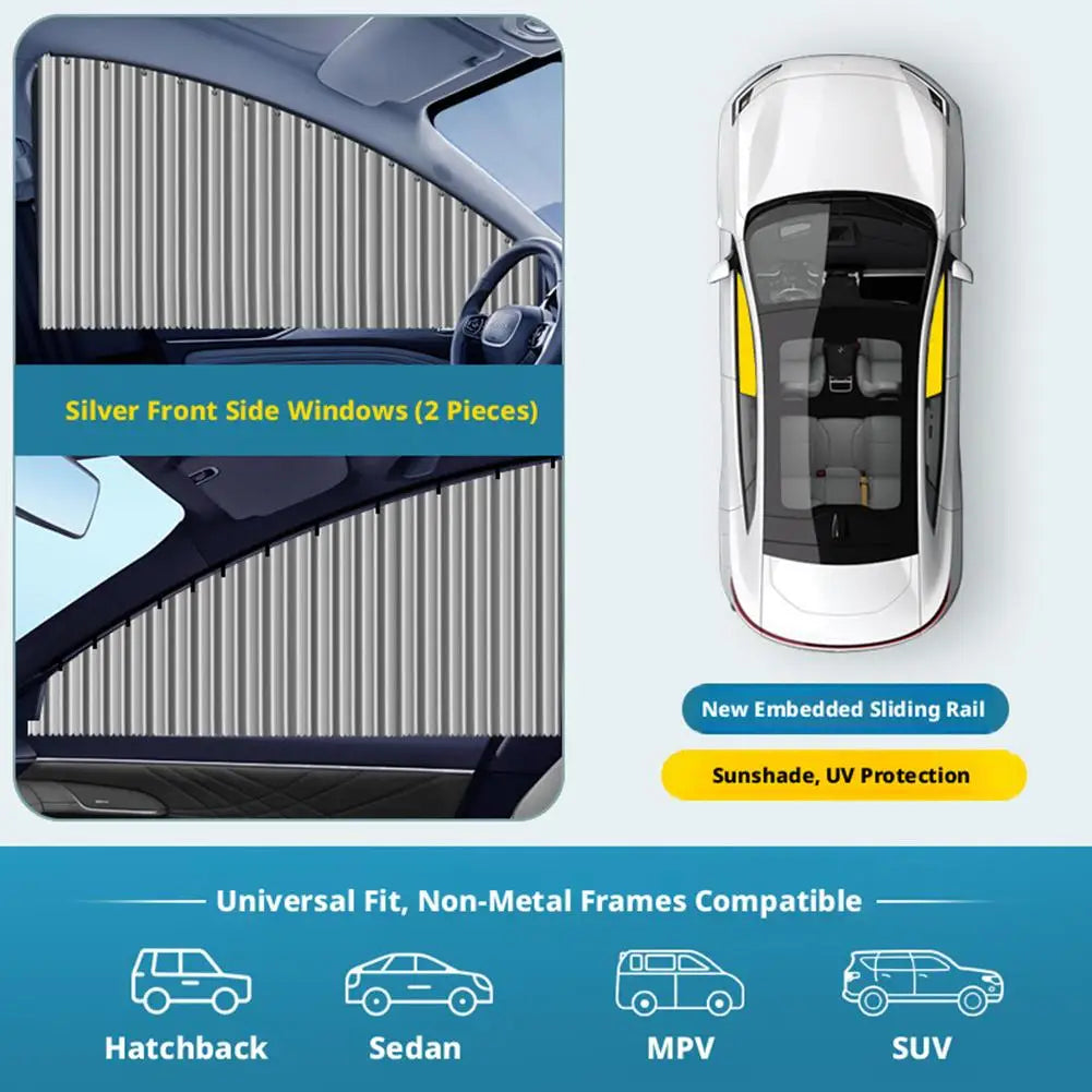 Automatic Telescopic Side Window Sunshade — Embedded Track System