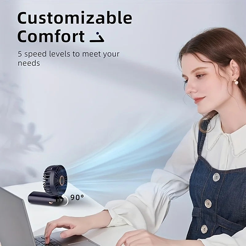 Portable Mini Fan — 6-Speed USB Rechargeable Handheld Fan