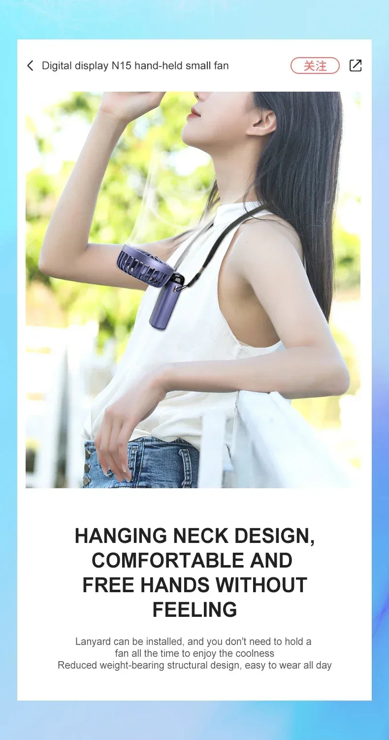 OIMG 5-Speed Neck Fan with LED Display & Phone Stand