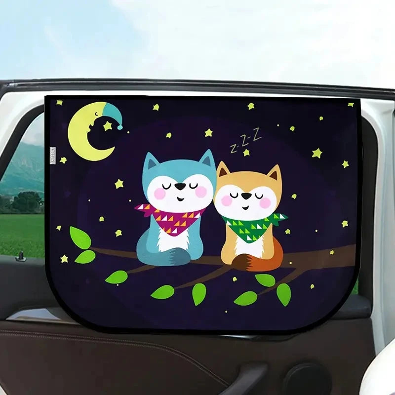 Magnetic Car Side Window Sunshade — Cute Cartoon Design for Kids