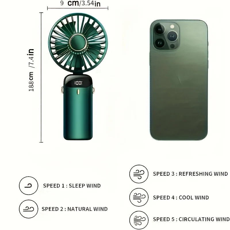 Portable Mini Fan — 6-Speed USB Rechargeable Handheld Fan