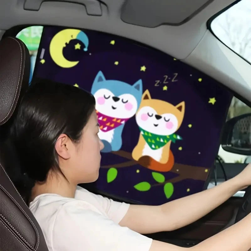 Magnetic Car Side Window Sunshade — Cute Cartoon Design for Kids