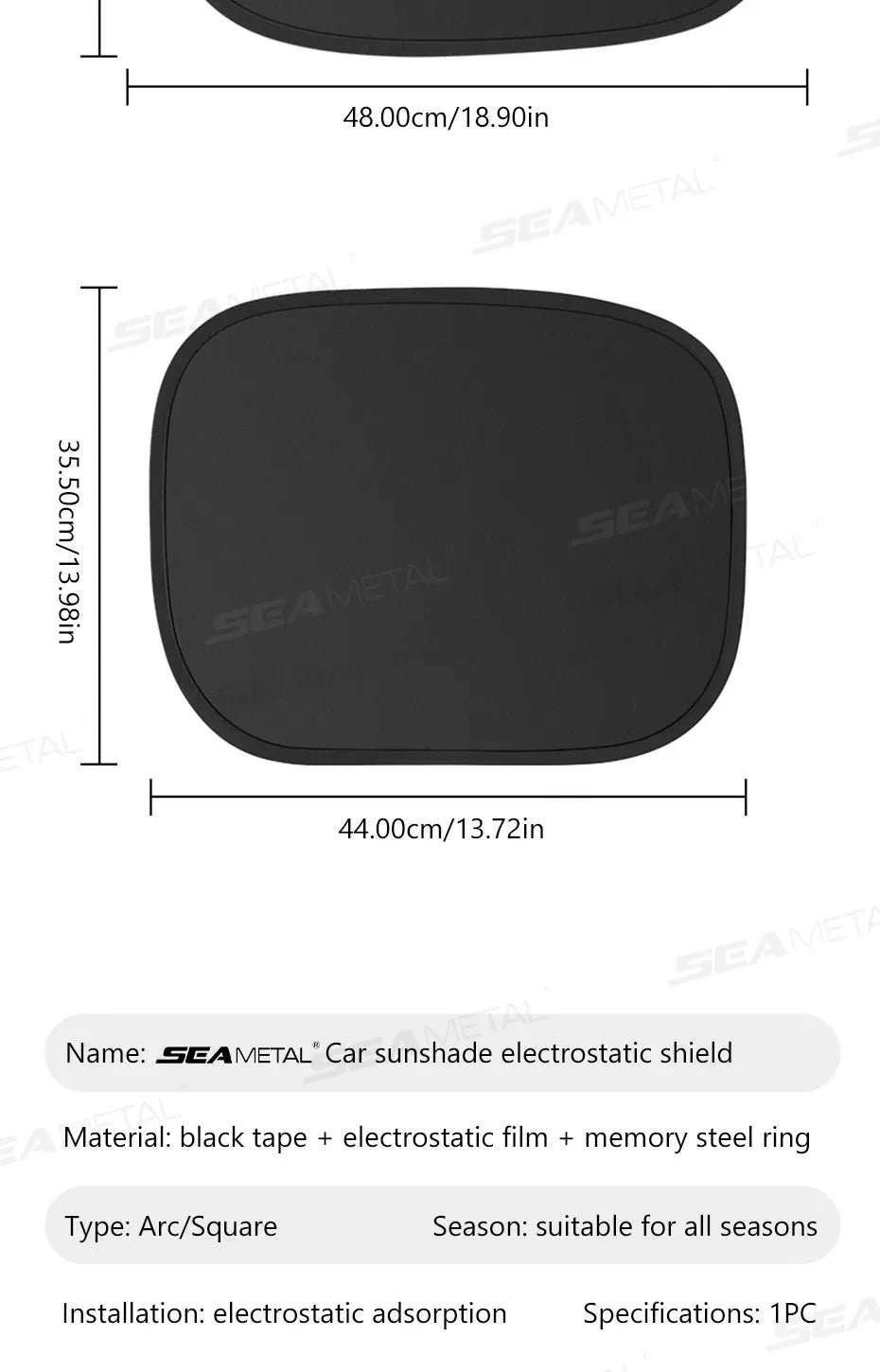 SEAMETAL Electrostatic Side Window Sunshade — 4-Layer UV Blocker
