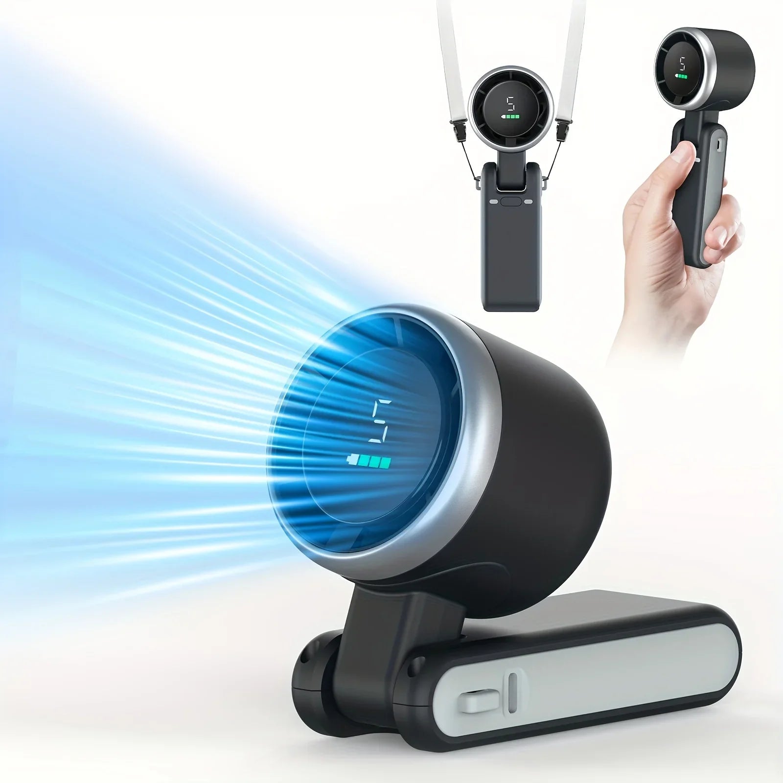 3-in-1 Portable Travel Fan — 5-Speed Rechargeable