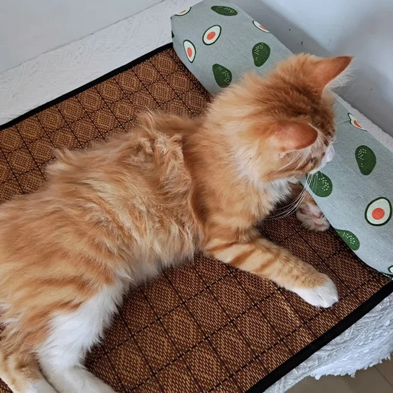 Natural Rattan Weave Cooling Mat for Cats & Dogs