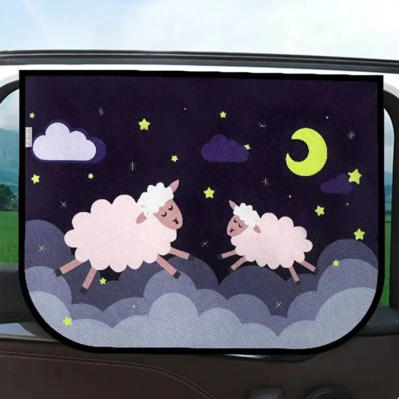Magnetic Car Side Window Sunshade — Cute Cartoon Design for Kids