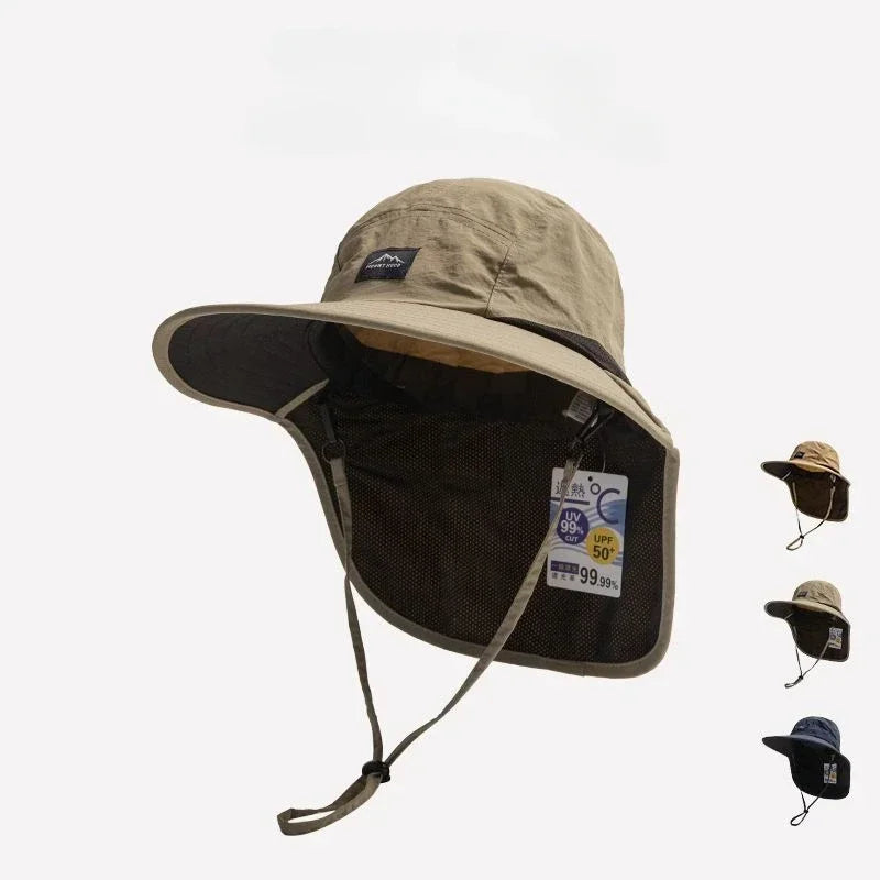 WRELS Wide Brim Bucket Hat — Neck Protection Panama Style