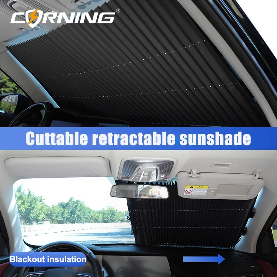 CORNING Retractable Windshield Sunshade — 99% UV Protection