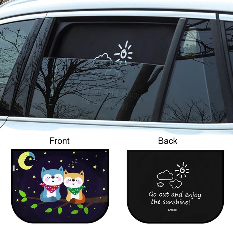 Magnetic Car Side Window Sunshade — Cute Cartoon Design for Kids