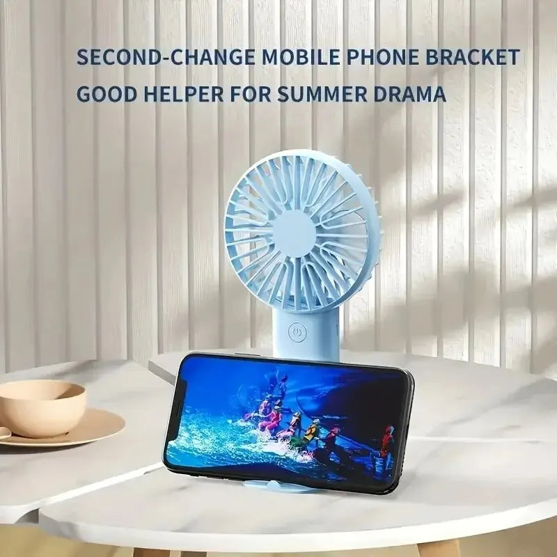 Mini USB Fan with Phone Holder — Handheld & Desktop 3-in-1