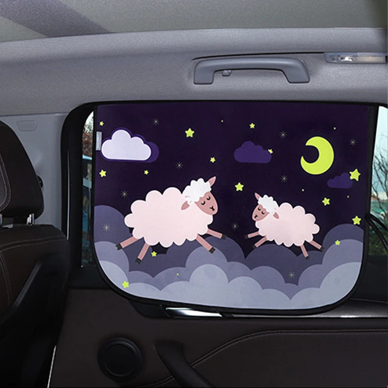 Magnetic Car Side Window Sunshade — Cute Cartoon Design for Kids
