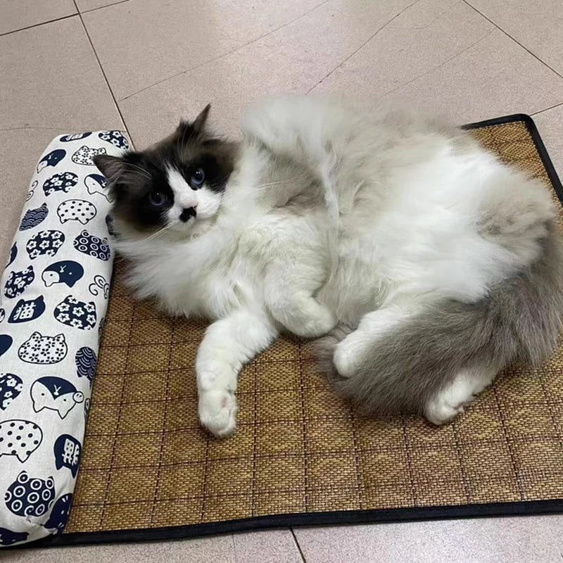 Natural Rattan Weave Cooling Mat for Cats & Dogs
