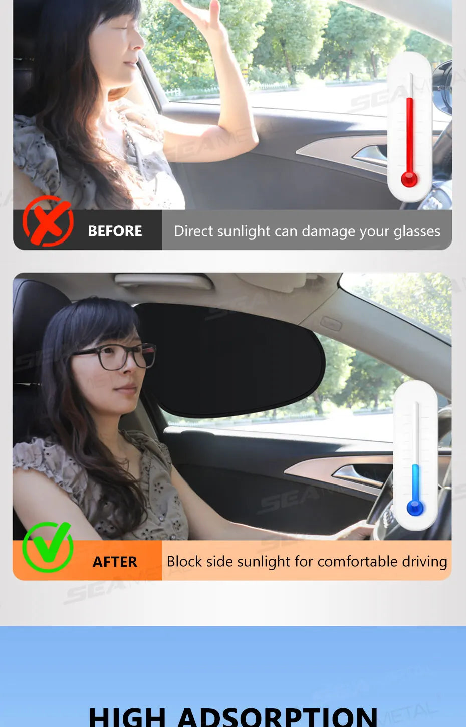 SEAMETAL Electrostatic Side Window Sunshade — 4-Layer UV Blocker