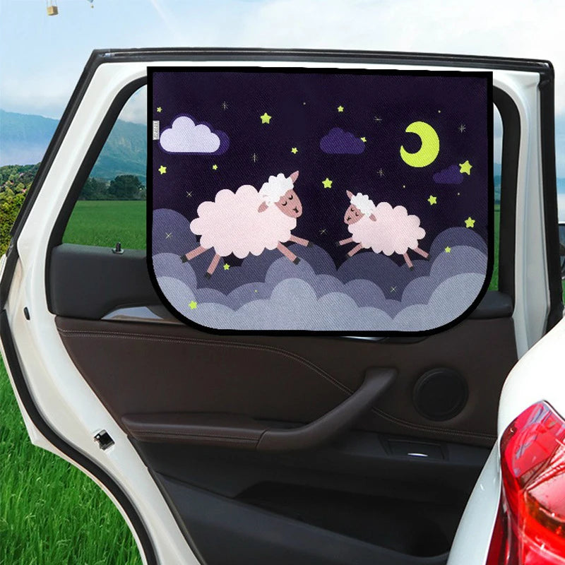 Magnetic Car Side Window Sunshade — Cute Cartoon Design for Kids
