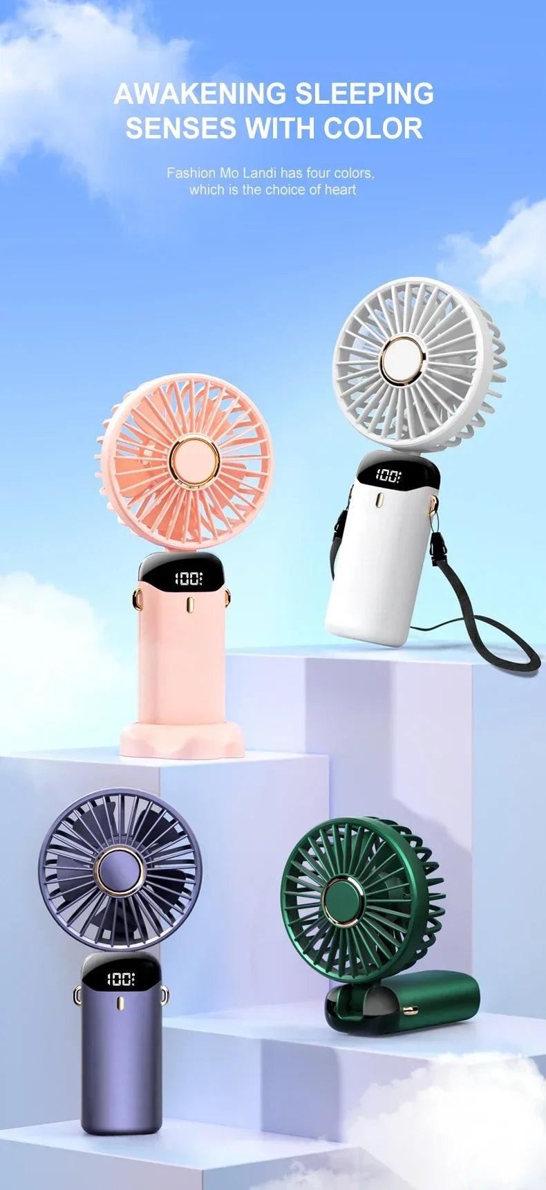 OIMG 5-Speed Neck Fan with LED Display & Phone Stand