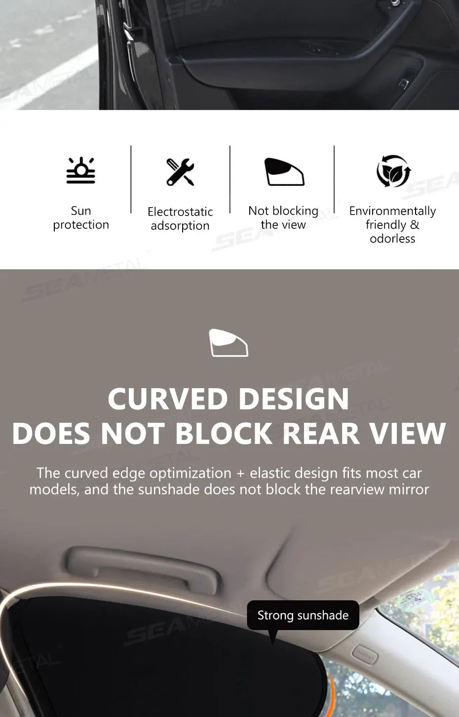 SEAMETAL Electrostatic Side Window Sunshade — 4-Layer UV Blocker