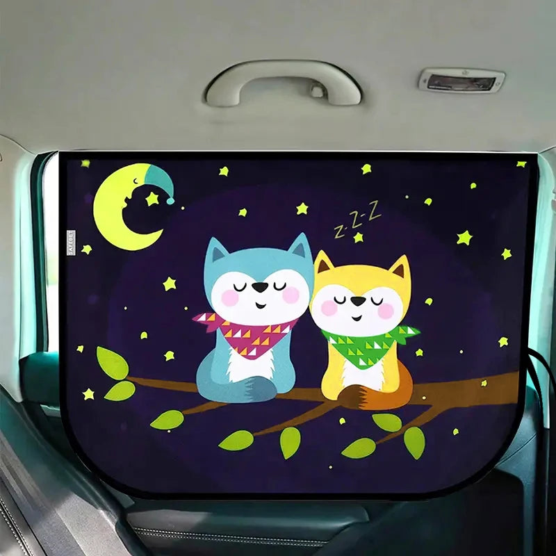 Magnetic Car Side Window Sunshade — Cute Cartoon Design for Kids