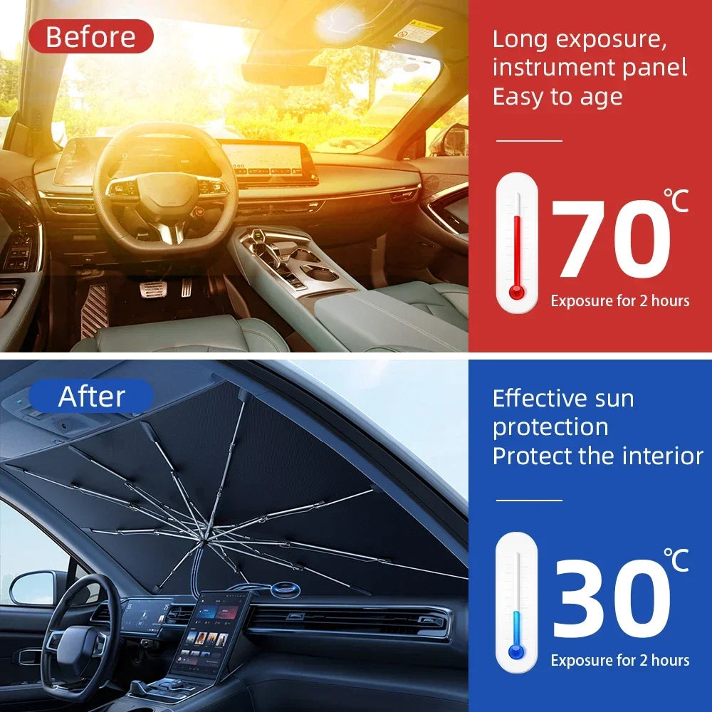 Upgraded Foldable Windshield Sunshade Umbrella — UPF 50+ Protection