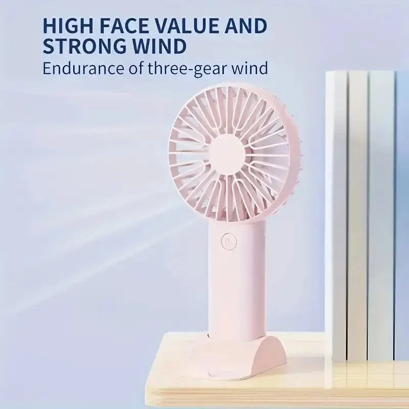 Mini USB Fan with Phone Holder — Handheld & Desktop 3-in-1