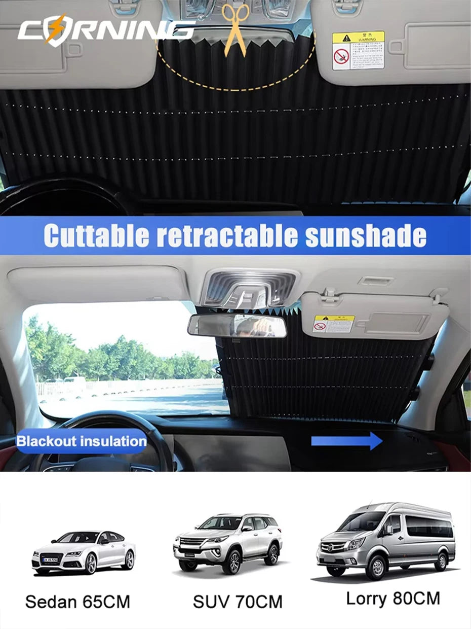 CORNING Retractable Windshield Sunshade — 99% UV Protection