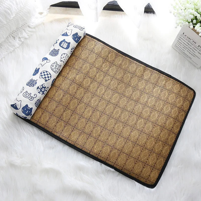 Natural Rattan Weave Cooling Mat for Cats & Dogs