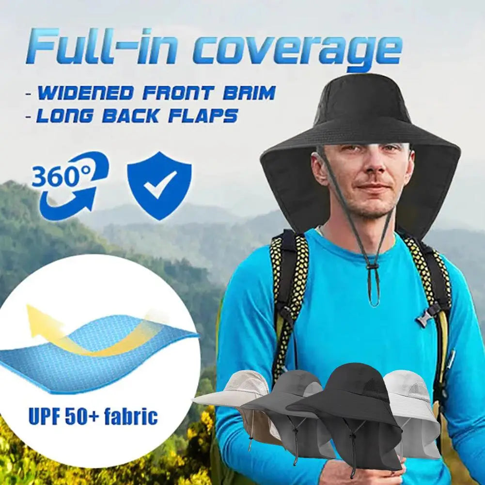 Wide Brim Sun Hat with Neck Flap — UPF 50+ Protection