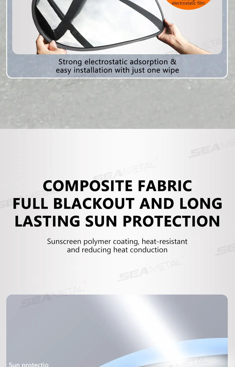 SEAMETAL Electrostatic Side Window Sunshade — 4-Layer UV Blocker