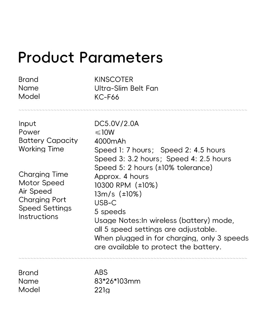 Kinscoter Waist Fan — 4000mAh Portable Bladeless Cooling Fan