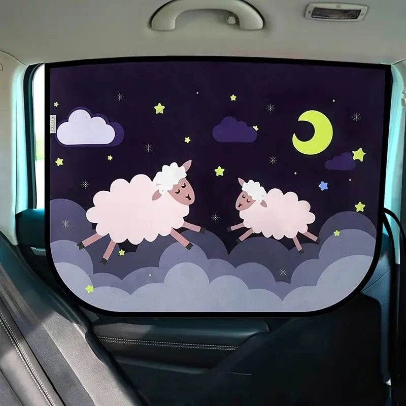 Magnetic Car Side Window Sunshade — Cute Cartoon Design for Kids