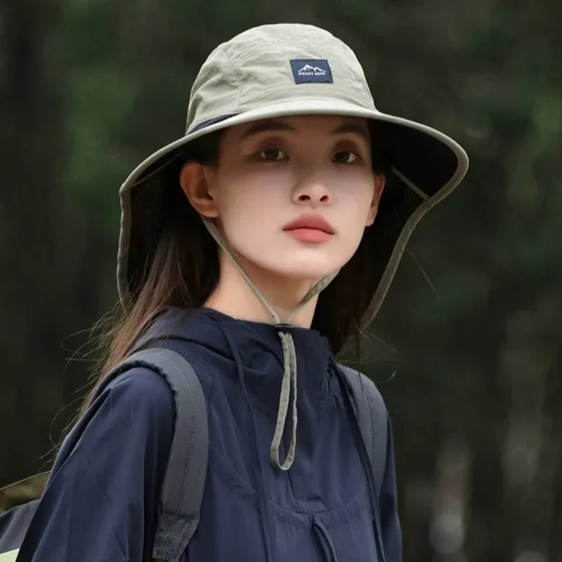 WRELS Wide Brim Bucket Hat — Neck Protection Panama Style