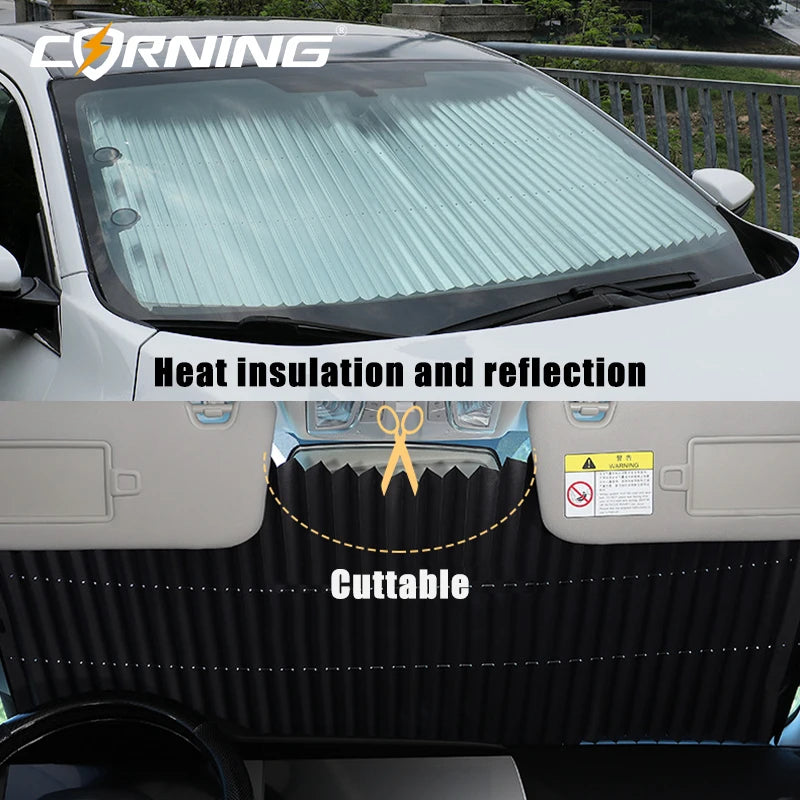 CORNING Retractable Windshield Sunshade — 99% UV Protection