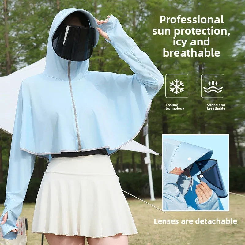 Ice Silk Hooded Sun Jacket — Full UV Protection with Face Cover