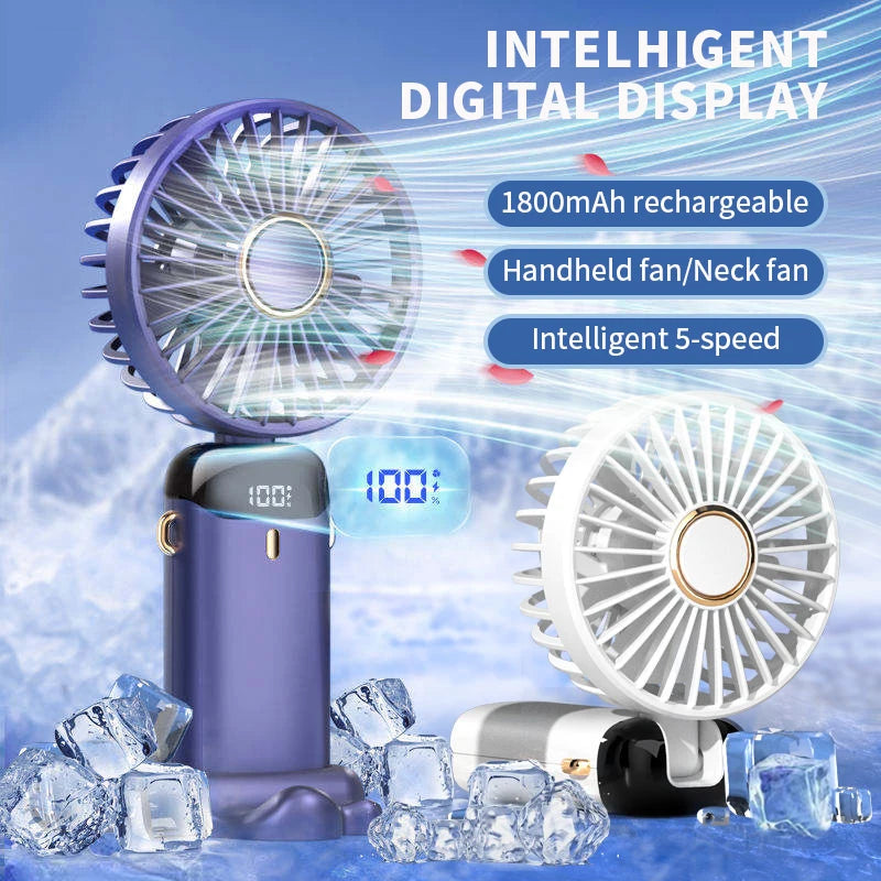 OIMG 5-Speed Neck Fan with LED Display & Phone Stand