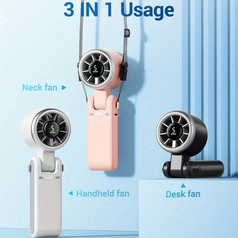3-in-1 Portable Travel Fan — 5-Speed Rechargeable