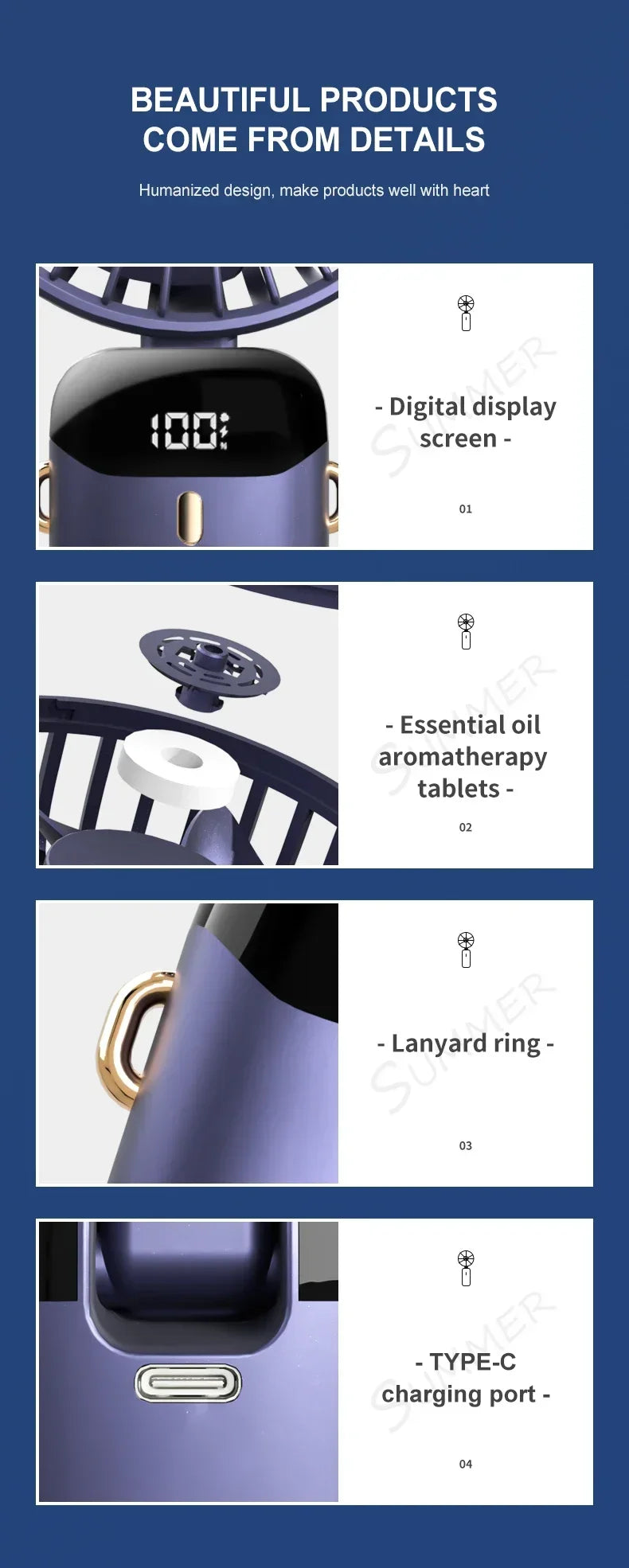 OIMG 5-Speed Neck Fan with LED Display & Phone Stand