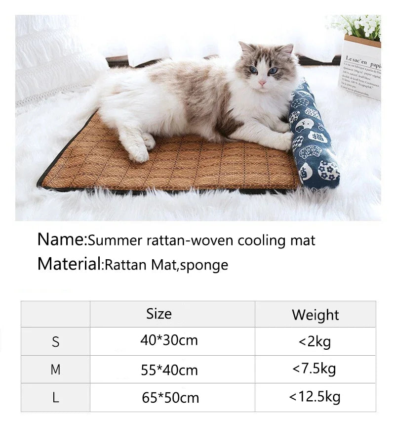 Natural Rattan Weave Cooling Mat for Cats & Dogs